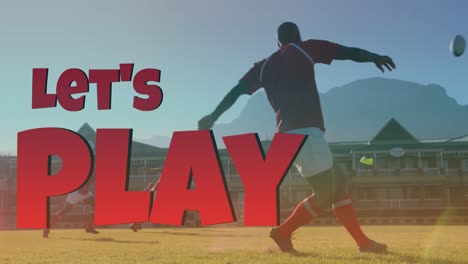 animation of lets play text over diverse male rugby players