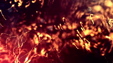 3d render loop animation of glow particles form oscillating lines as swinging garland as holyday background or abstract background of particles with depth of field and bokeh like vj loop. red gold 21