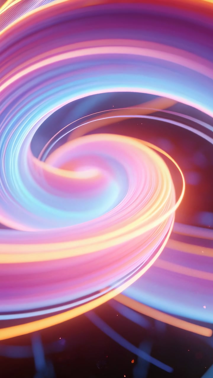 Vertical video: Neon spiral core pulsing, tightening and rotating, revealing filament, showing tech