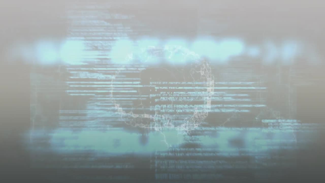 Animation of digital human brain rotating and computer languages moving in loop