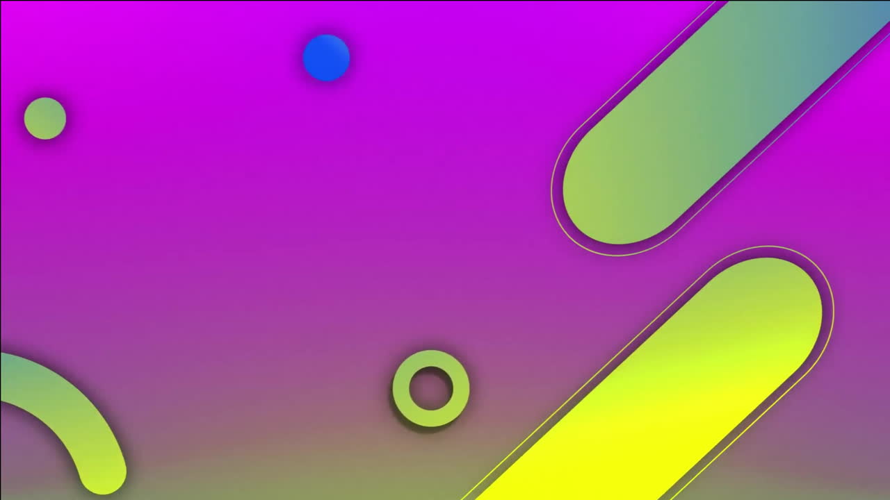 Wow text animation over colorful abstract shapes and gradient background