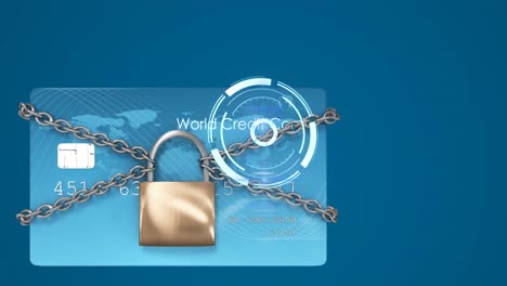 Animation-of-loading-circle-over-bank-card-with-padlock-and-chains