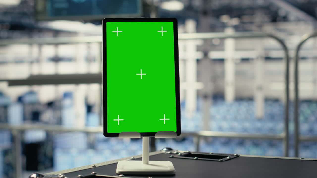 Close Up Of Green Screen Tablet In Data Center With Advanced Technology