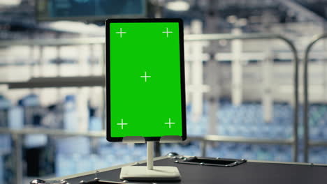 close up of green screen tablet in data center with advanced technology