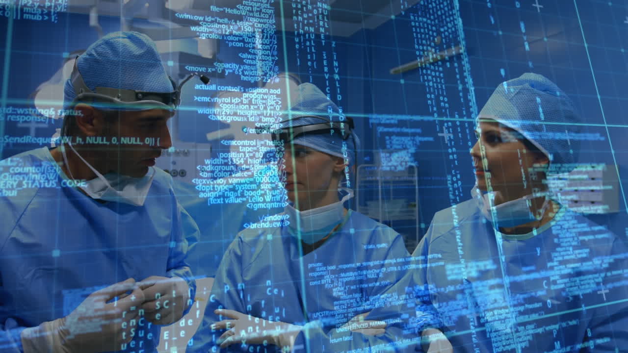 Animation of data processing over surgeons in operating theatre
