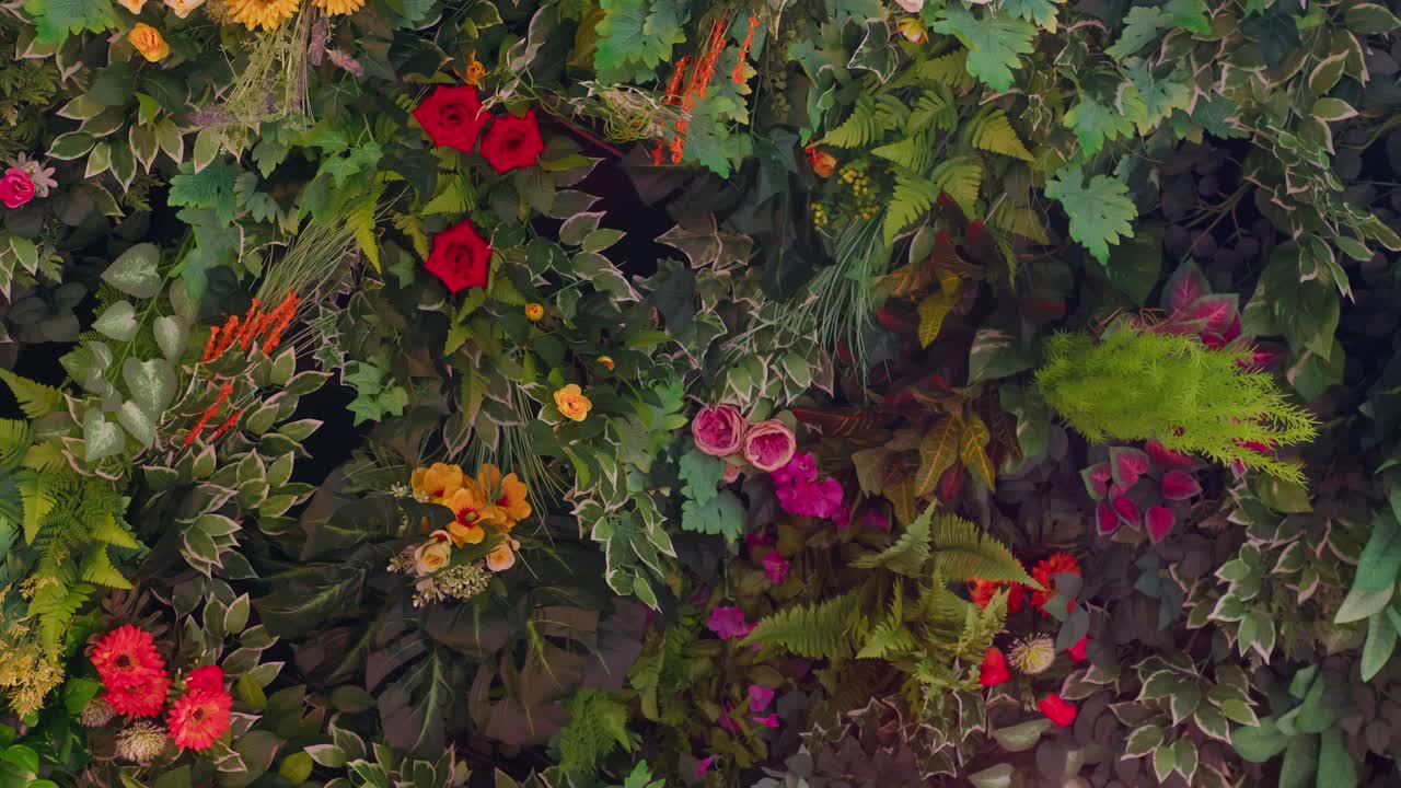 Zooming in on colorful floral ceiling with flowers and plants in Taormina, Sicily, Italy (Sicilia, Italia)
