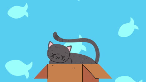 cute cat and fishes pattern animation