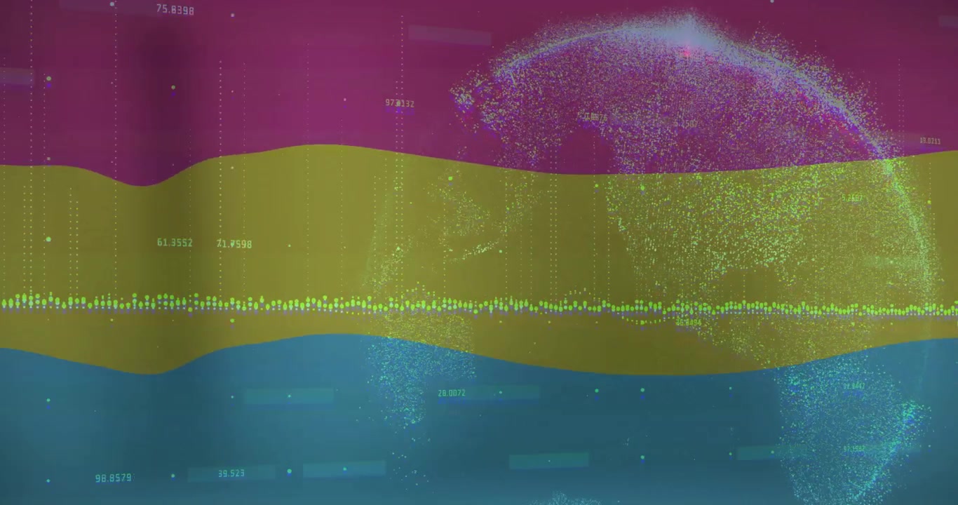 Data visualization showing globe rotating in dashboard, highlighting wave bands and data points