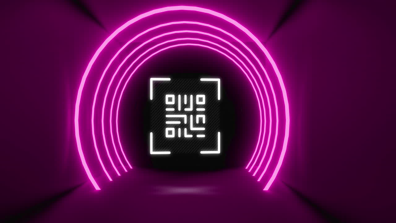 animación del código gr y los círculos en el túnel púrpura