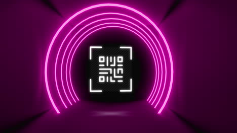 animación del código gr y los círculos en el túnel púrpura