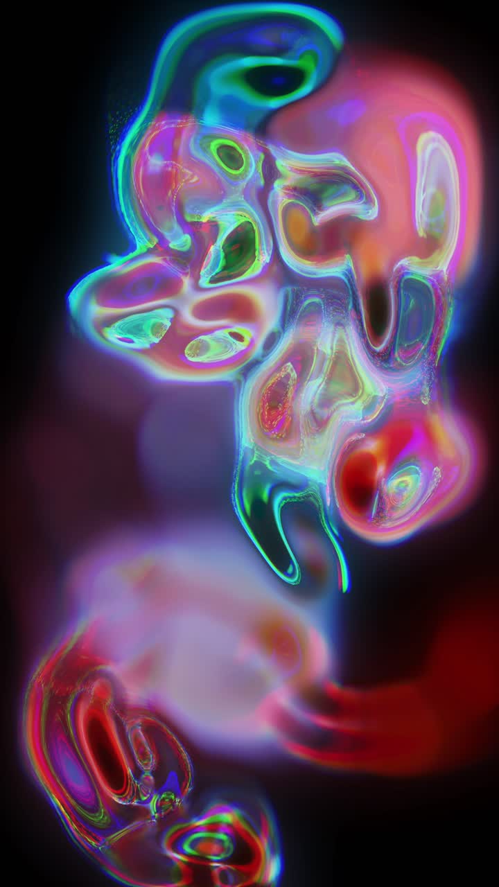 Animazione astratta verticale di forme liquide iridescenti e psichedeliche, perfetta per contenuti creativi sui social media.
