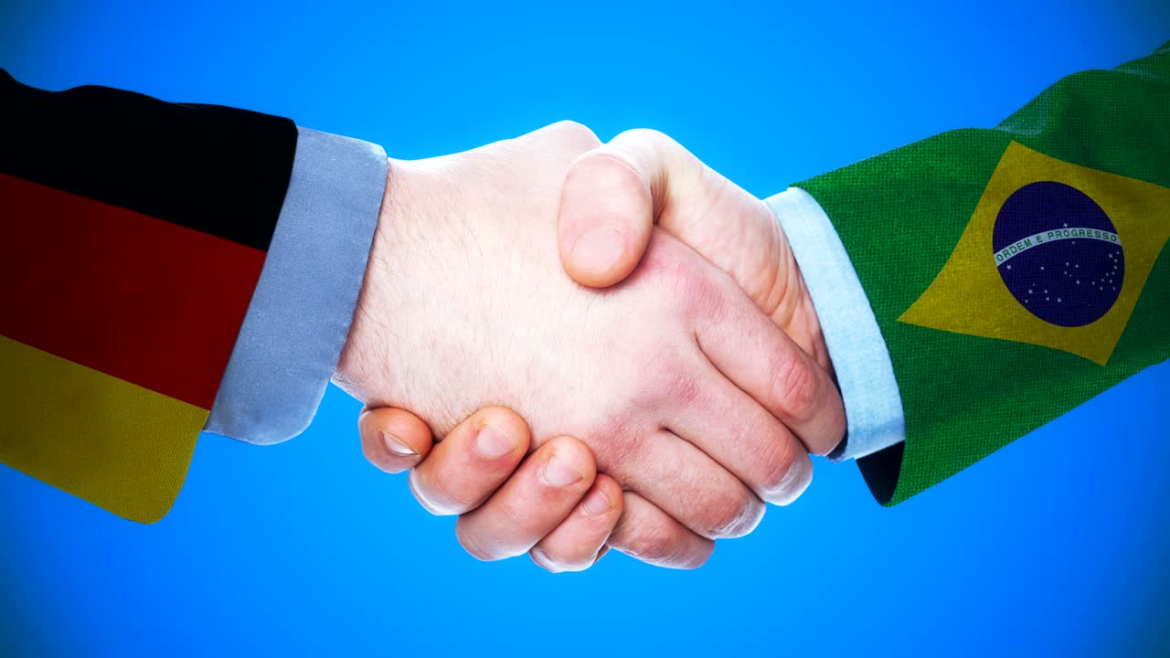 Germany - Brazil / Handshake concept animation about countries and politics / With matte channel