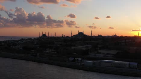 mosques in fatih district at sunset. istanbul, turkey. aerial view