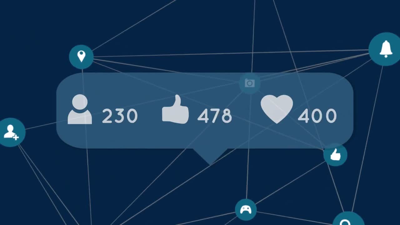 barra de notificación de redes sociales con números que aumentan contra la red de iconos de conexiones