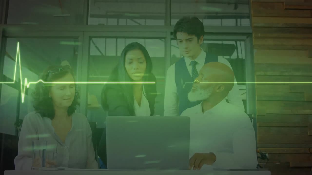 사무실에서 노트북을 사용하는 다양한 비즈니스 사람들에 대한 이소 전기 라인의 애니메이션