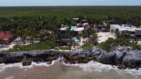 Zángano-Aéreo-Méjico-Tulum-Playa-Hermoso-Vacaciones-Paisaje-Palmera-Océano-Relajación