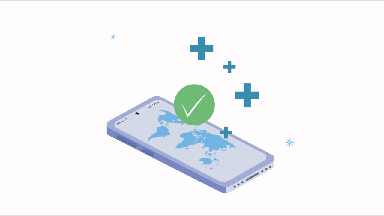 teléfono inteligente con mapa de la tierra y símbolo de comprobación