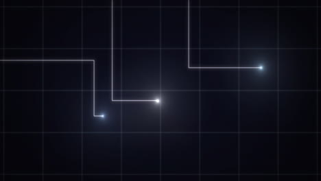 animation of glowing white points with light trails forming grid on night sky with stars