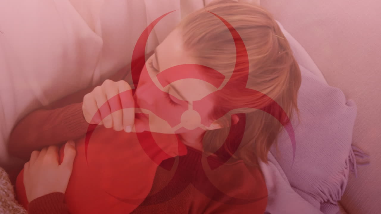 背景で女性の咳が健康に危険です covid-19が広がっています