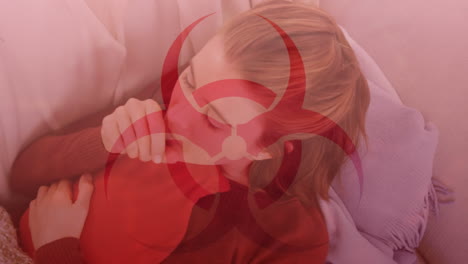riesgo para la salud sobre la tos de la mujer en el fondo. propagación de covid-19