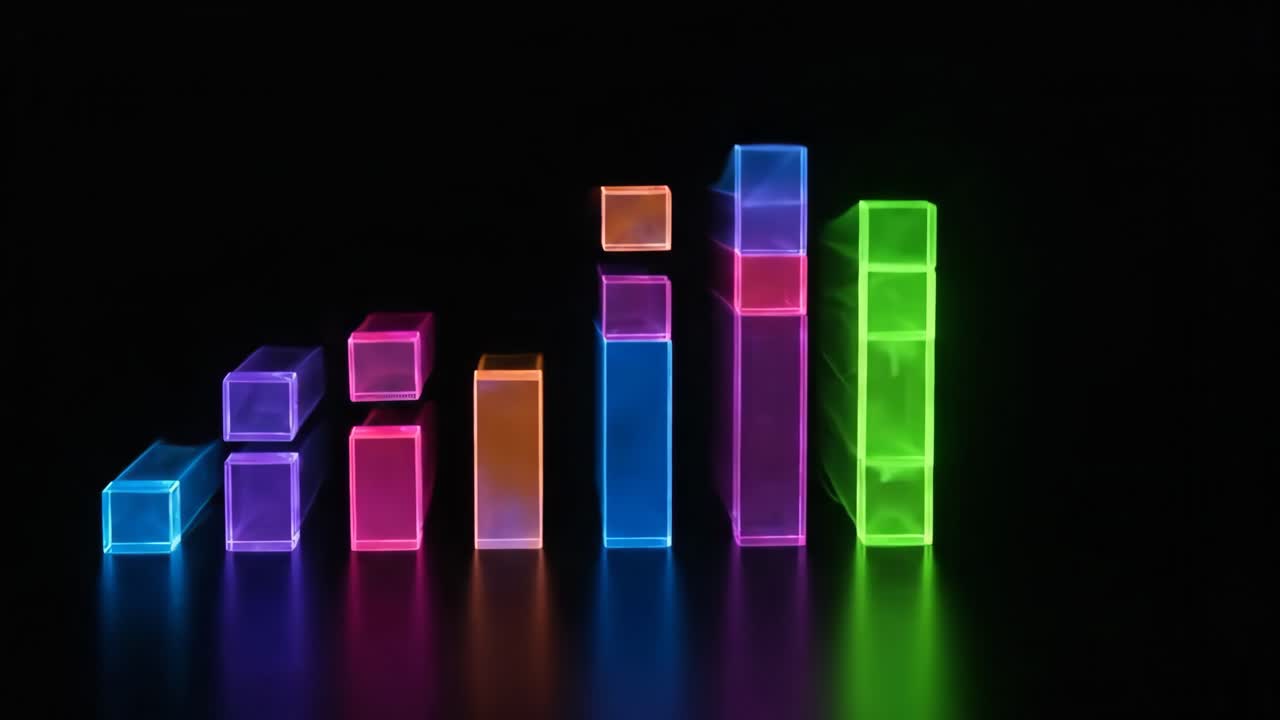 Dynamic Growth of Colorful Glowing Bar Graph Blocks