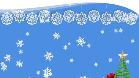 Animation-of-snow-falling-on-blue-background