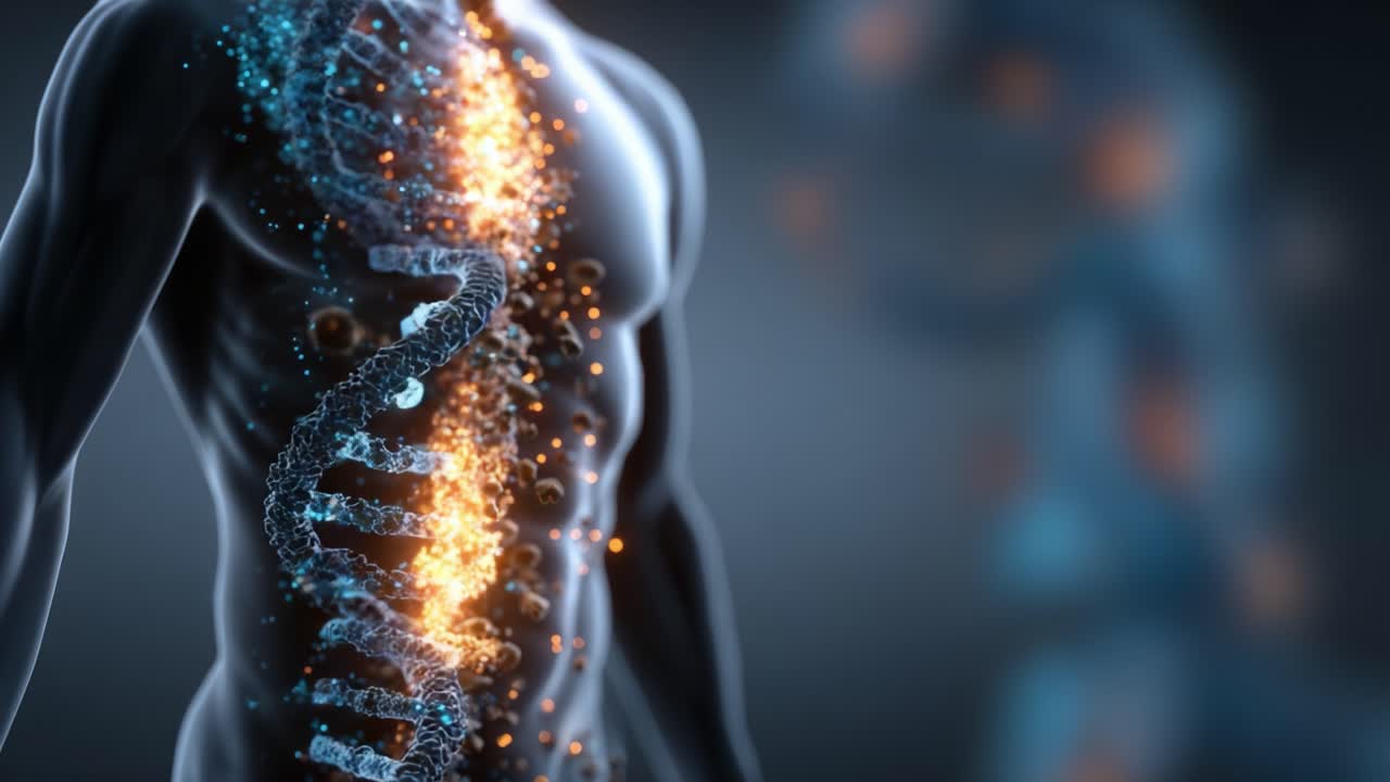 A Stunning Visualization of DNA Structure Illuminated with Energetic Particles, Capturing the Intricacies of Genetic Material and Its Role in Life's Blueprint