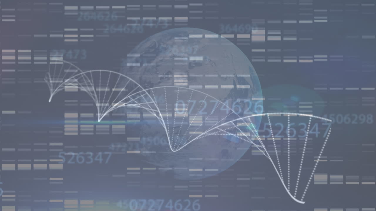 animación de cadenas de adn en todo el mundo y procesamiento de datos