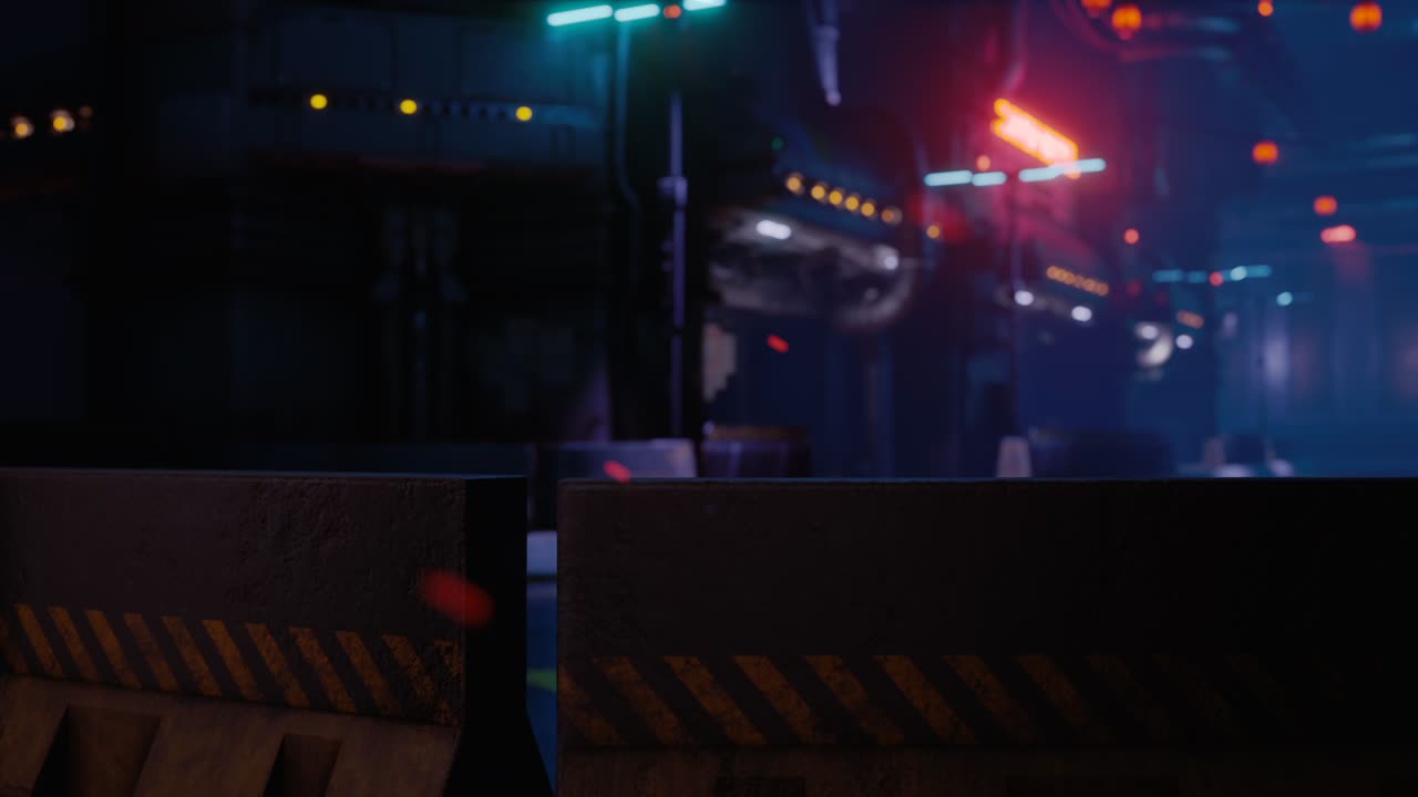 밤에 네온 빛이 빛나는 미래의 거리