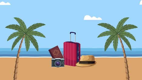 world tourism icons on the beach