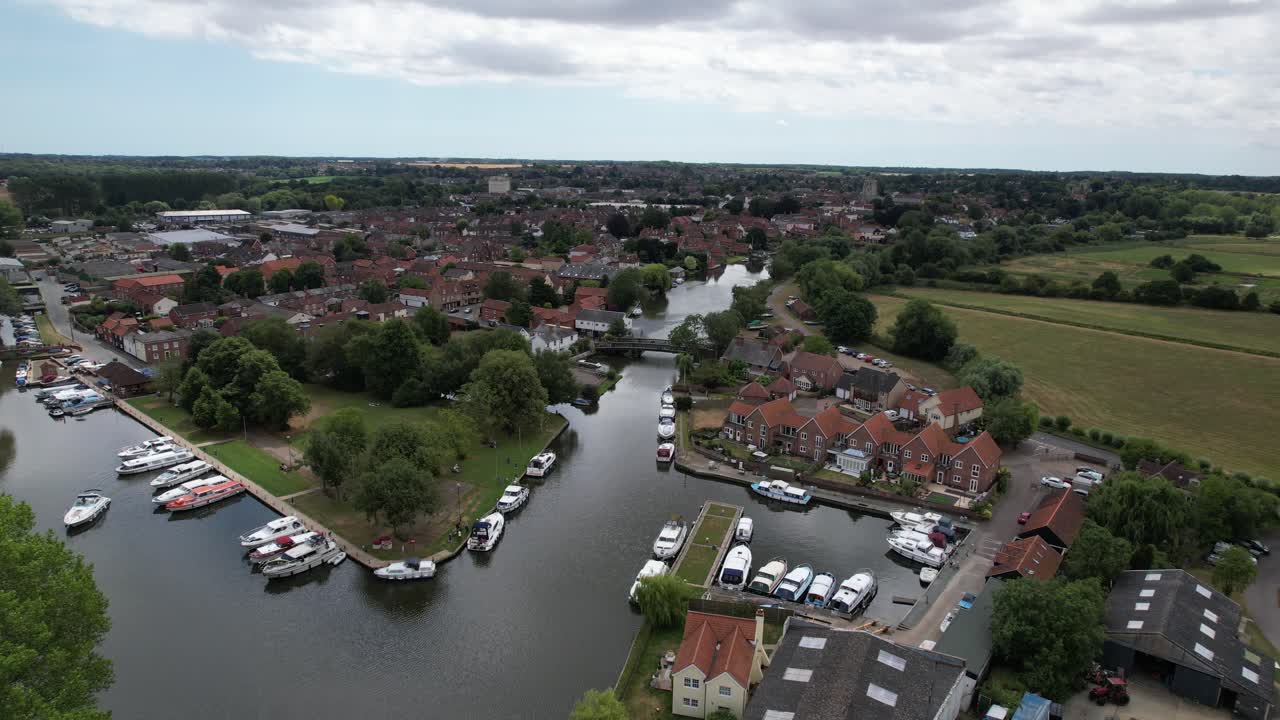 The Quay Beccles town in Suffolk UK drone aerial view