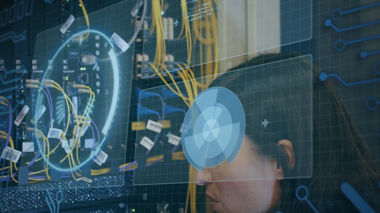 animación del procesamiento de datos a través de cables de computadora