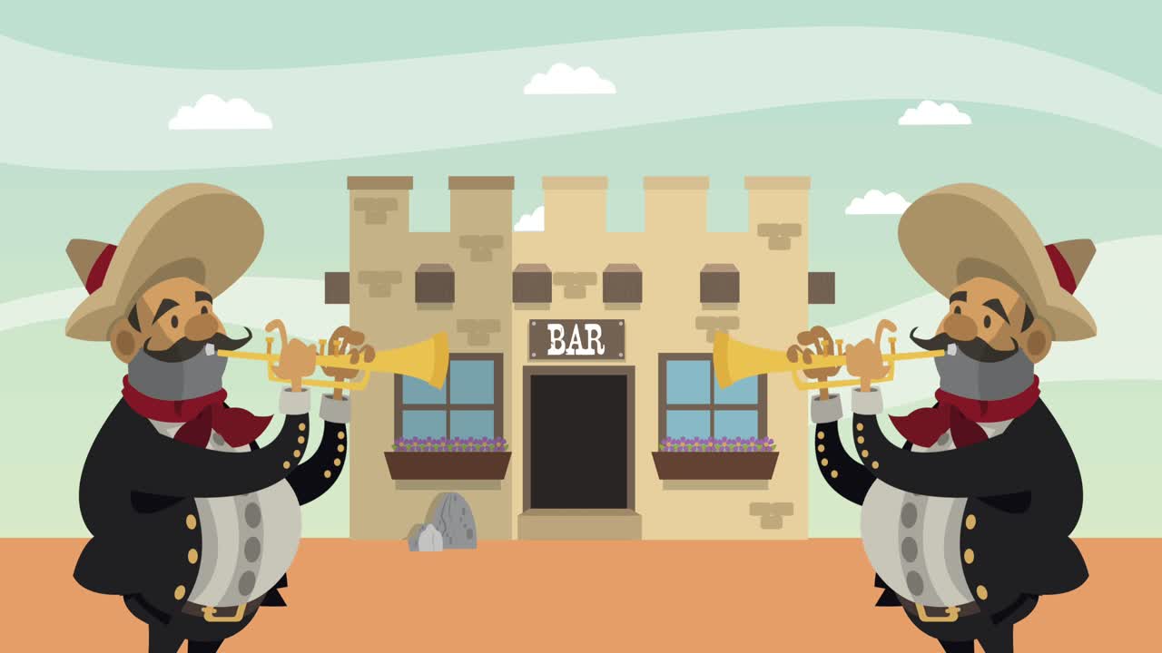mexican mariachis playing trumpets characters