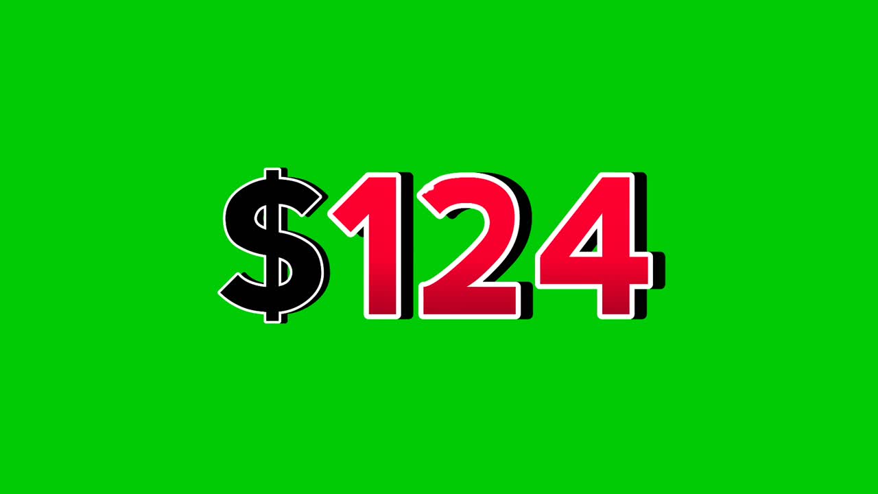 Green screen animation of a "$124 " price in a speech bubble. Perfect for sales, ads, or promo videos. Easy to use and customize in your projects video element
