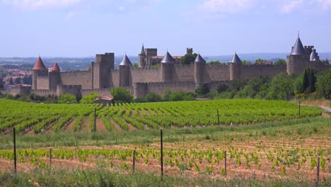 the beautiful castle fort at carcassonne france with fields foreground