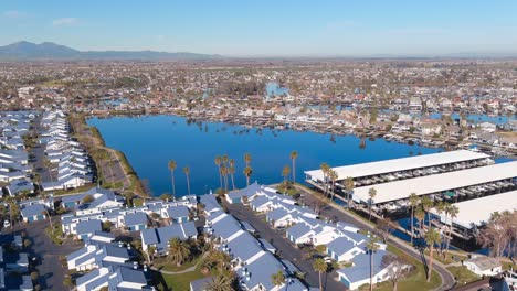 waterfront community buildings at discovery bay from marina in contra costa county, california, usa