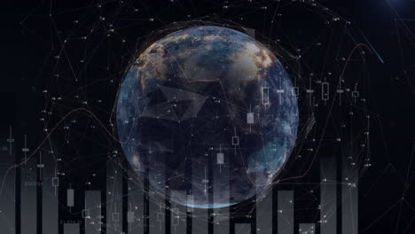 animation of data processing and statistics over globe