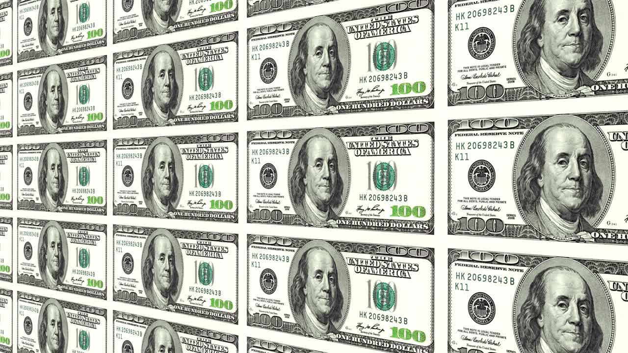 100달러 지폐는 멀리서 3d 관점에서 볼 수 있습니다.