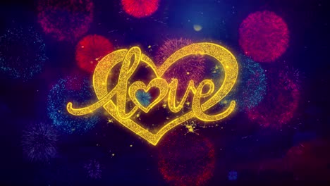 golden heart with fireworks