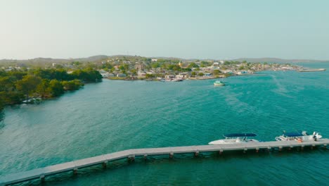 aerial drone shot of the fort and castle of san luis de bocachica leaving to the ocean in cartagena, colombia