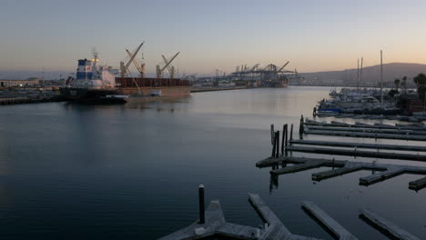 industrial port and marina at twilight