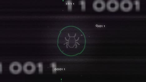 Animation-of-interference-over-bug-icon-,-data-processing-and-computer-circuit-board