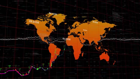 Animation-Der-Finanzdatenverarbeitung-über-Der-Weltkarte