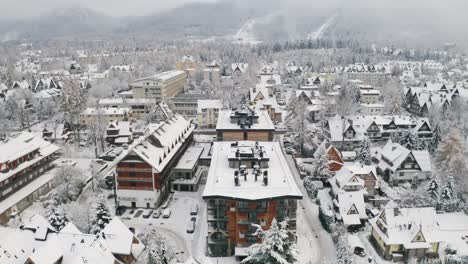 beautiful zakopane accommodation in winter drone aerial shot