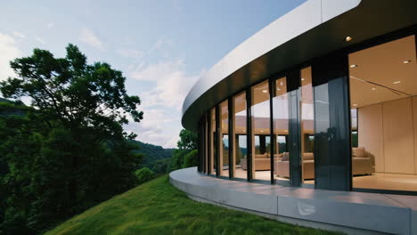 modern curved house with mountain views