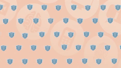 animación de los iconos de la máscara facial azul sobre un fondo naranja