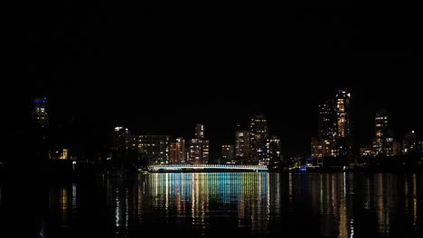 city lights reflecting on water at night