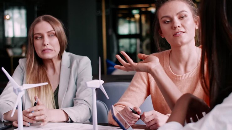 Female coworkers having a conversation at a business meeting