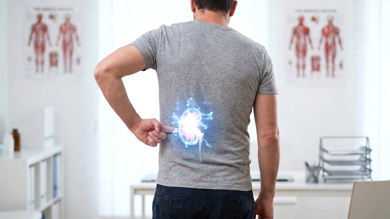 Man Holding Lower Back Showing Glowing Pain In Kidneys