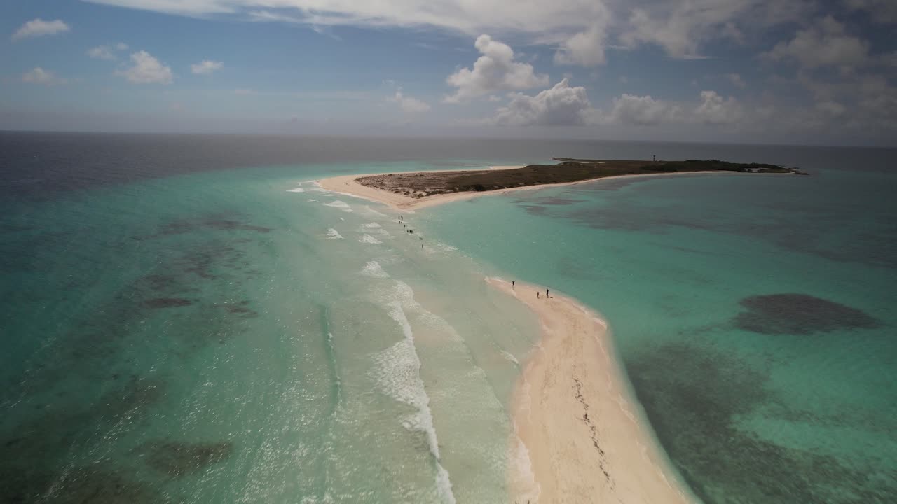 Aerial View of a Tropical Sandbar with Turquoise Water and Boats